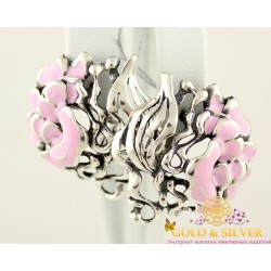 Серебряные серьги Пион с розовой эмалью 2346